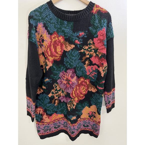 Vtg 90s Grandma Garden Maximalist Cottagecore Artsy Boho Floral Sweater S Grunge - Picture 1 of 13